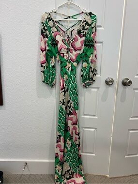 Zara Green, Pink and Black Floral Maxi Dress
